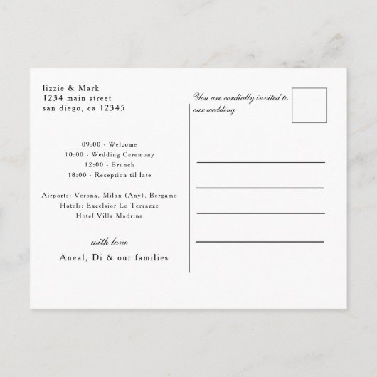 シンプルエレガント文字及び写真結婚式招待状 ポストカード (裏面)