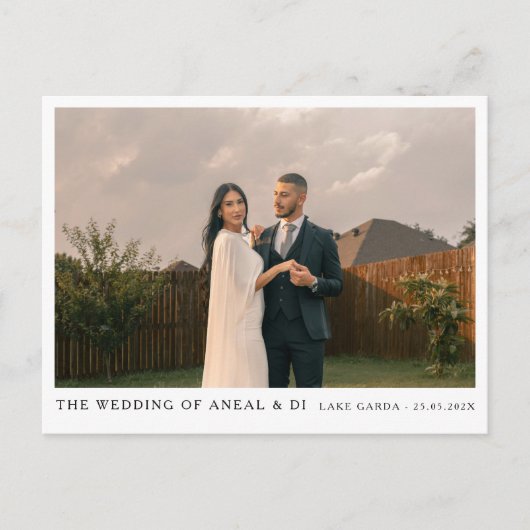 シンプルエレガント文字及び写真結婚式招待状 ポストカード (正面)