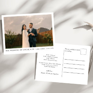 シンプルエレガント文字及び写真結婚式招待状 ポストカード