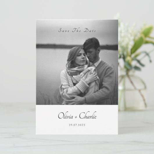 シンプルエレガント文字及び写真結婚式招待状 招待状 (スタンド正面)