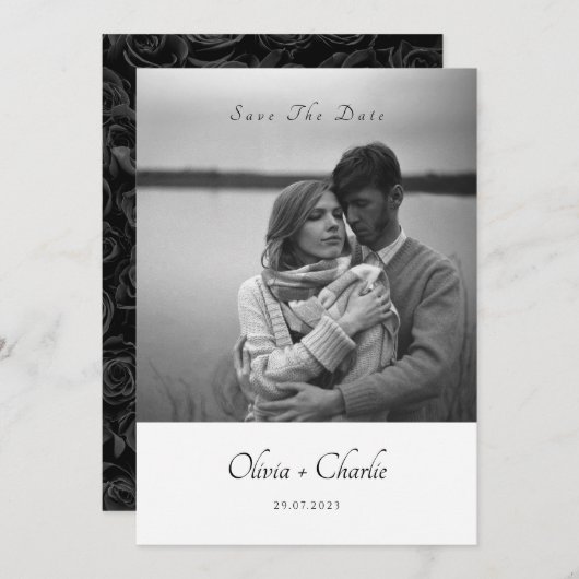 シンプルエレガント文字及び写真結婚式招待状 招待状 (正面/裏面)