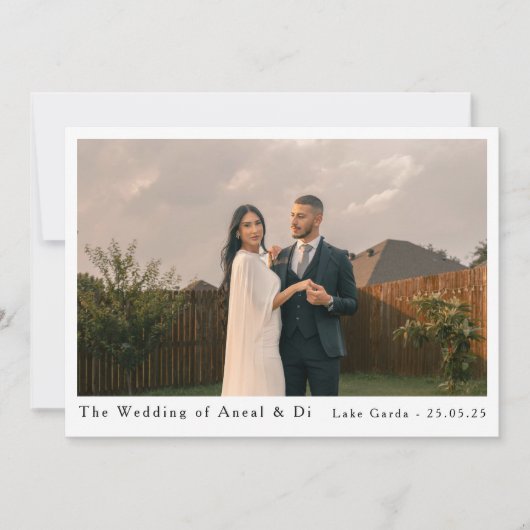 シンプルエレガント文字及び写真結婚式招待状 招待状 (正面)