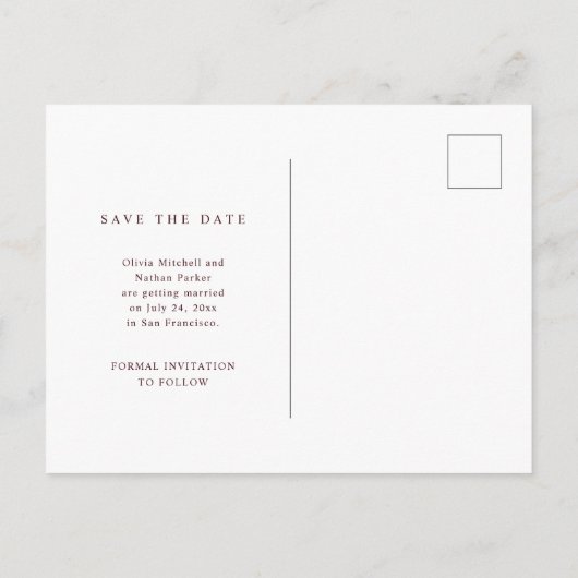 シンプルエレガント文字 |日付の保存 案内ポストカード (裏面)