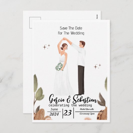 シンプルエレガント文字 |日付の変更を保存 シーズンポストカード (正面/裏面)