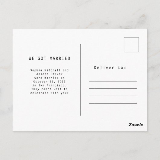 シンプルエレガント文字 |結婚のお知らせ ポストカード (裏面)