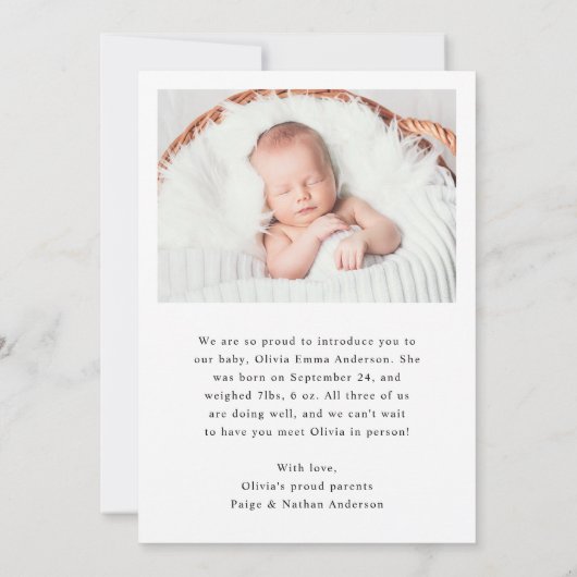 シンプルエレガント文字 |誕生のお知らせ 招待状 (裏面)