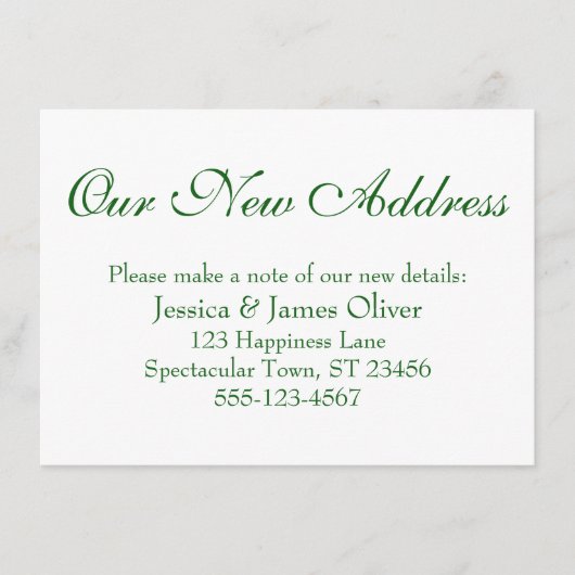 シンプルエレガント新しい住所深い緑の白 エンクロージャーカード (正面)