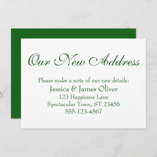 シンプルエレガント新しい住所深い緑の白 エンクロージャーカード (正面/裏面)