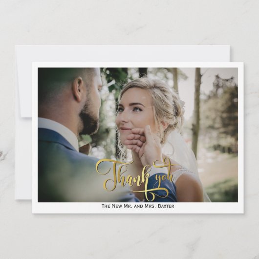 シンプルエレガント書モノグラ結婚ム写真 サンキューカード (正面)