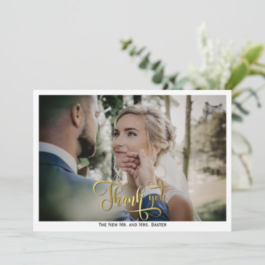 シンプルエレガント書モノグラ結婚ム写真 サンキューカード (スタンド正面)