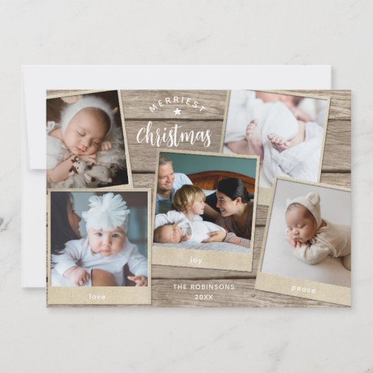 シンプルエレガント木数々の写真コラージュ シーズンカード (正面)