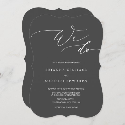 シンプルエレガント木炭の書道結婚 招待状 (正面/裏面)