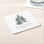 シンプルエレガント木 | 松 スクエアペーパーコースター (アングル)