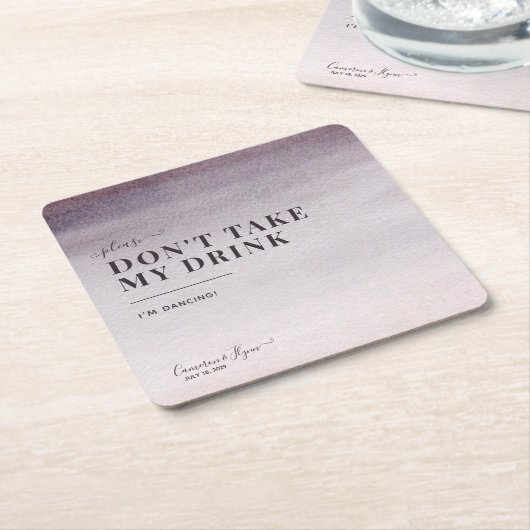 シンプルエレガント梅グラデーション水彩踊結婚り スクエアペーパーコースター (アングル)