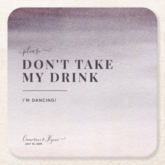 シンプルエレガント梅グラデーション水彩踊結婚り スクエアペーパーコースター (正面)