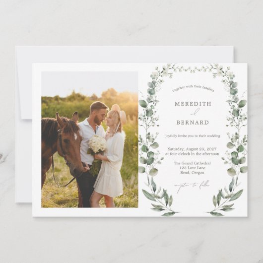 シンプルエレガント植物写真結婚水平 招待状 (正面)