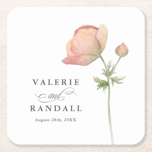 シンプルエレガント植物学結婚薬 スクエアペーパーコースター (正面)