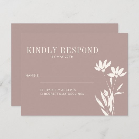 シンプルエレガント植物性ダスティーマウヴアイボリー結婚ズ 出欠カード (正面/裏面)