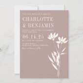 シンプルエレガント植物性ダスティーマウヴアイボリー結婚ズ 招待状 (正面)