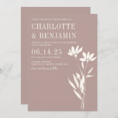 シンプルエレガント植物性ダスティーマウヴアイボリー結婚ズ 招待状 (正面/裏面)