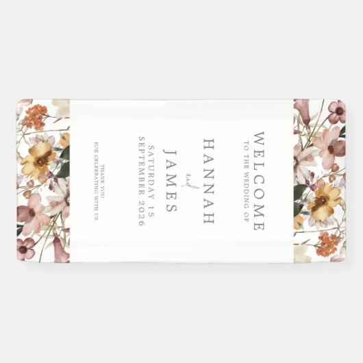 シンプルエレガント植物性フローラ結婚の歓迎 横断幕 (横)