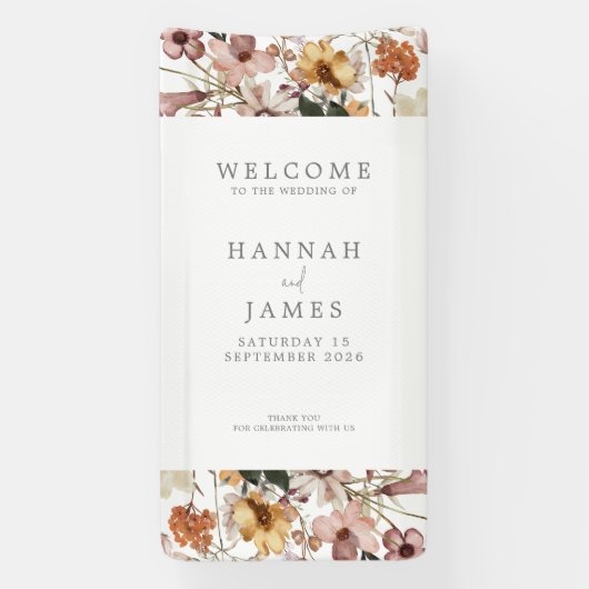 シンプルエレガント植物性フローラ結婚の歓迎 横断幕 (縦)