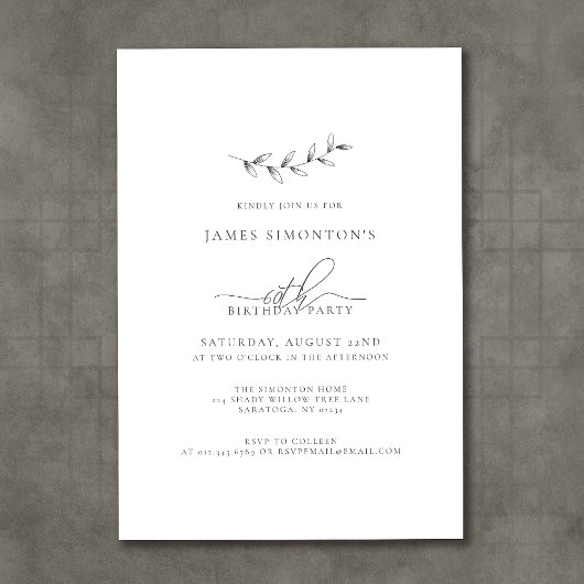 シンプルエレガント植物第60誕生日 招待状