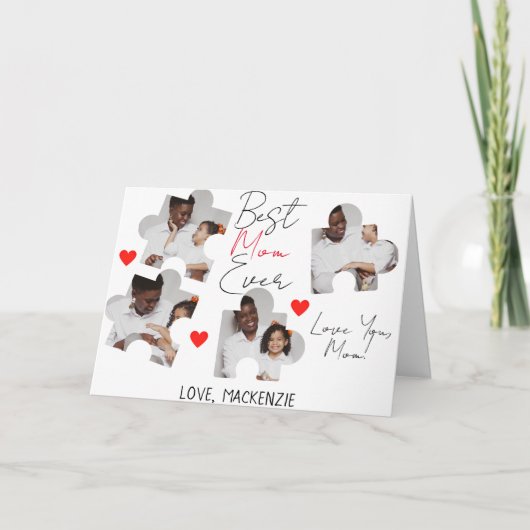 シンプルエレガント母の日パズル写真コラージュ カード (正面)