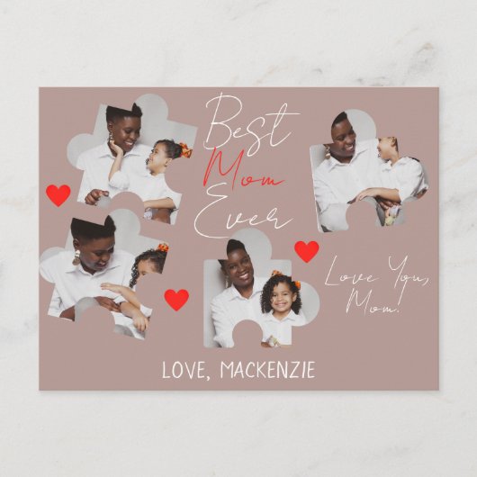 シンプルエレガント母の日パズル写真コラージュ シーズンポストカード (正面)