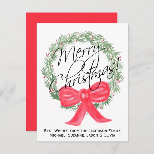 シンプルエレガント水の色のリースメリークリスマス シーズンカード (正面/裏面)