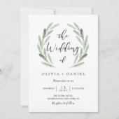 シンプルエレガント水の色のリース結婚緑 招待状 (正面)