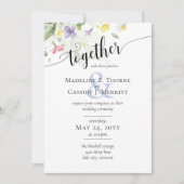 シンプルエレガント水の色ワイルドフラワーボホ結婚の 招待状 (正面)