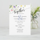 シンプルエレガント水の色ワイルドフラワーボホ結婚の 招待状 (スタンド正面)