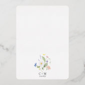シンプルエレガント水の色ワイルドフラワーボホ結婚の 箔招待状 (裏面)