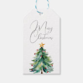 シンプルエレガント水カラメリークリスマスツリー ギフトタグ (正面)