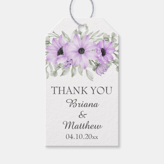 シンプルエレガント水カラーパープルフローラクラシックギ ギフトタグ (正面)