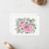 シンプルエレガント水カラーフローラブーケフラット ノートカード (正面/裏面インサイチュ)