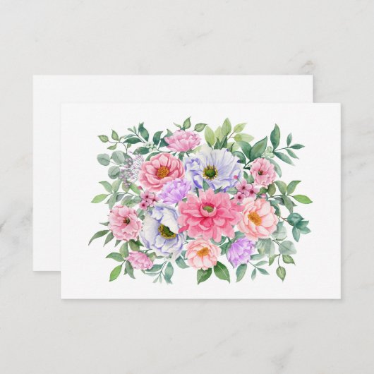 シンプルエレガント水カラーフローラブーケフラット ノートカード (正面/裏面)