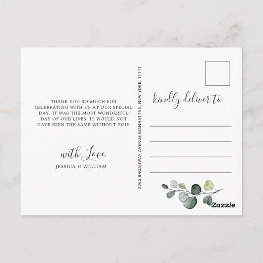 シンプルエレガント水カラーユーカリありがとう ポストカード (裏面)