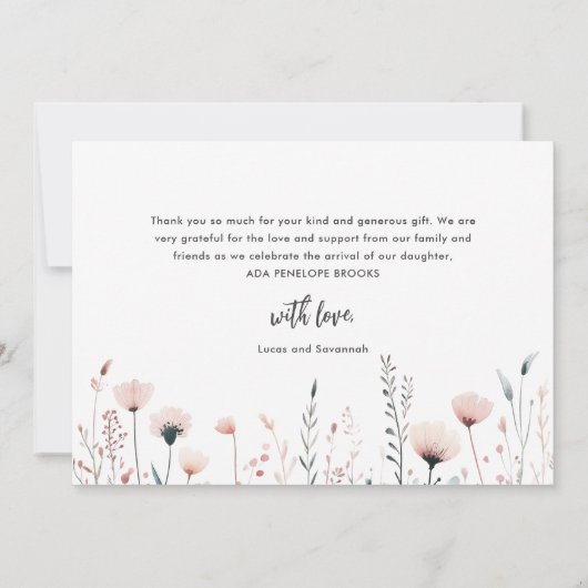 シンプルエレガント水カラー飛行機ベビーガール サンキューカード (裏面)