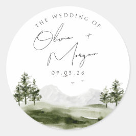 シンプルエレガント水彩山林結婚ズ ラウンドシール