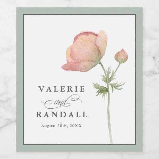 シンプルエレガント水彩植物学結婚院 ワインラベル (シングルラベル)