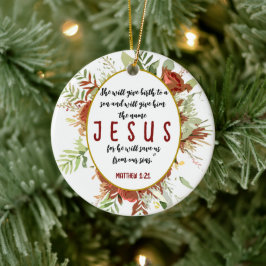 シンプルエレガント水彩花と聖句 セラミックオーナメント