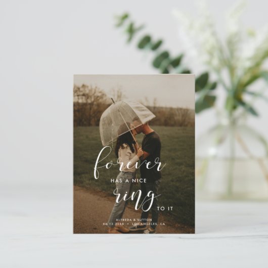 シンプルエレガント永遠に素敵なリングがある写真 案内ポストカード (スタンド正面)