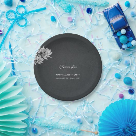 シンプルエレガント永遠の愛フローラブラック葬儀 ペーパープレート (パーティー)