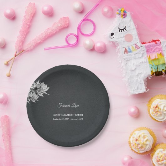 シンプルエレガント永遠の愛フローラブラック葬儀 ペーパープレート (パーティー)