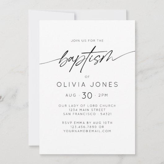 シンプルエレガント洗礼《キリスト教》洗礼式や命名式ミニマル脚本 招待状 (正面)