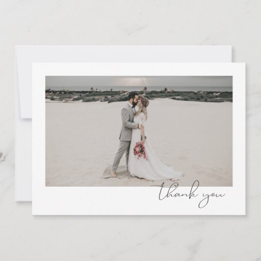 シンプルエレガント洗練ミニマル写真結婚s サンキューカード (正面)