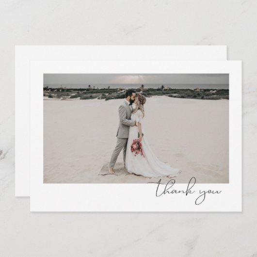 シンプルエレガント洗練ミニマル写真結婚s サンキューカード (正面/裏面)