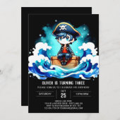 シンプルエレガント海賊版誕生日 招待状 (正面/裏面)